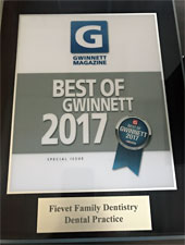 dr. fievet and staff with best of gwinnett award